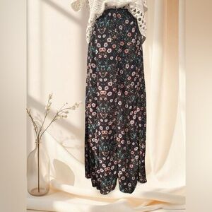 Mamie Ruth Retro Black Floral Maxi Skirt Size S